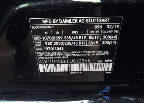 2019 Mercedes-Benz Gla 250 из США, поврежденный, VIN WDCTG4EB8KU012865